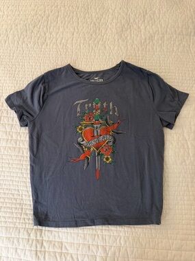 Hollister Navy Graphic Heart & Rose Tee
